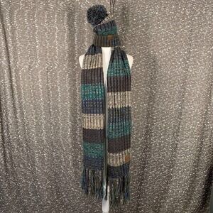 C.C Exclusives Knit Multicolor Colorblock Winter‎ Hat and Fringe Scarf Set